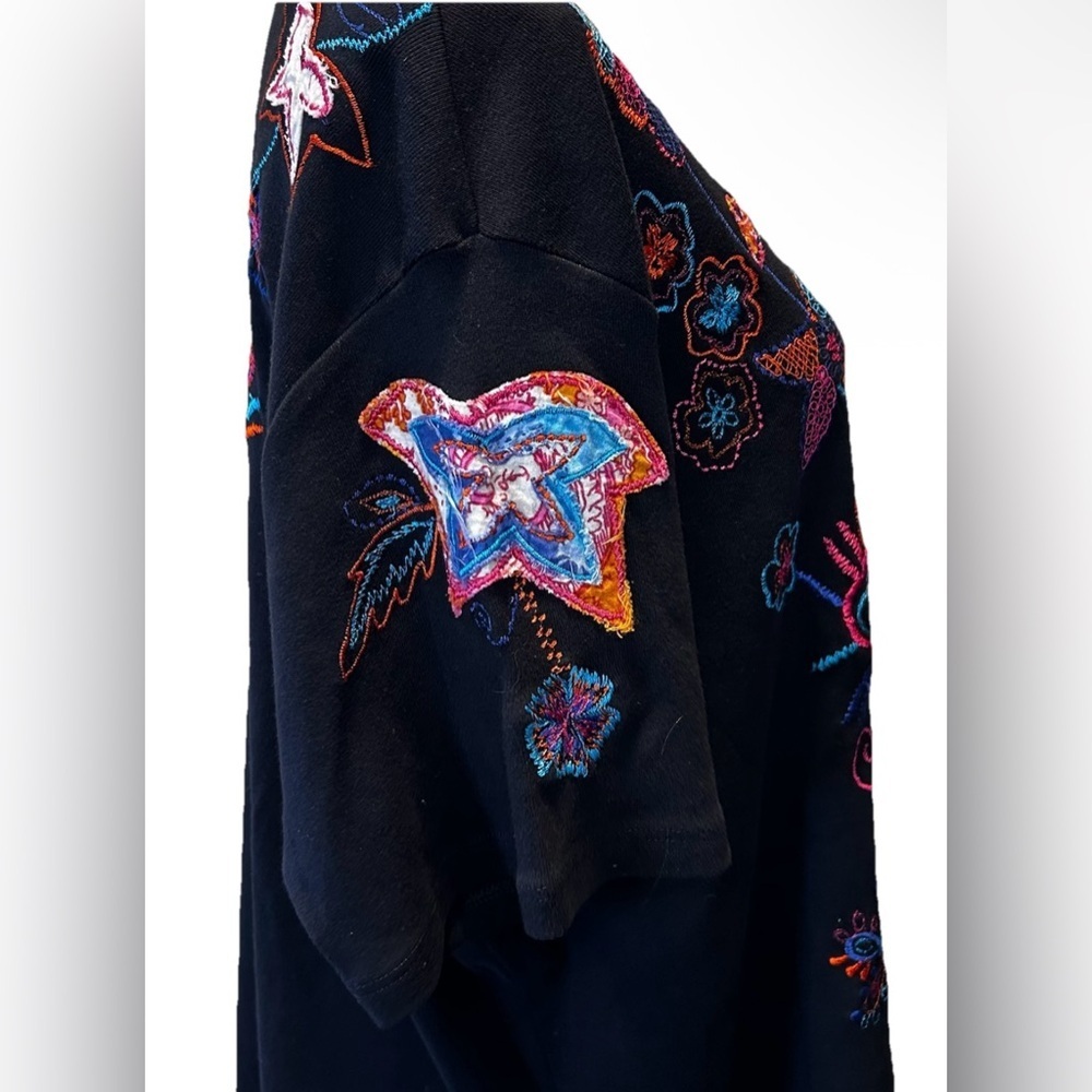 Laura Ashley Boho Black Blouse with Colorful Embroidery Size 2X - Picture 4 of 5